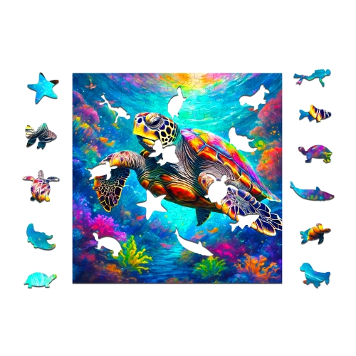 Puzzle Drewniane 25 x 25 cm ŻÓŁW 165 Elementów Układanka Drewniana